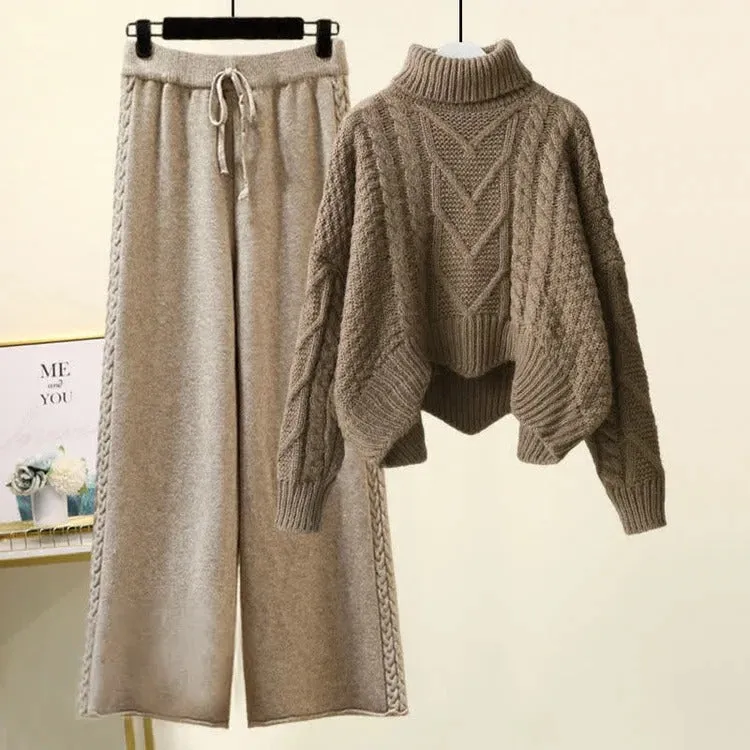 Arrow Vivid Color Cable Sweater Wide Pants Two Piece Set