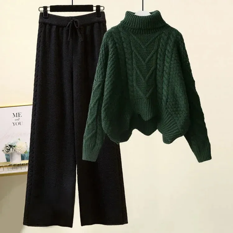 Arrow Vivid Color Cable Sweater Wide Pants Two Piece Set