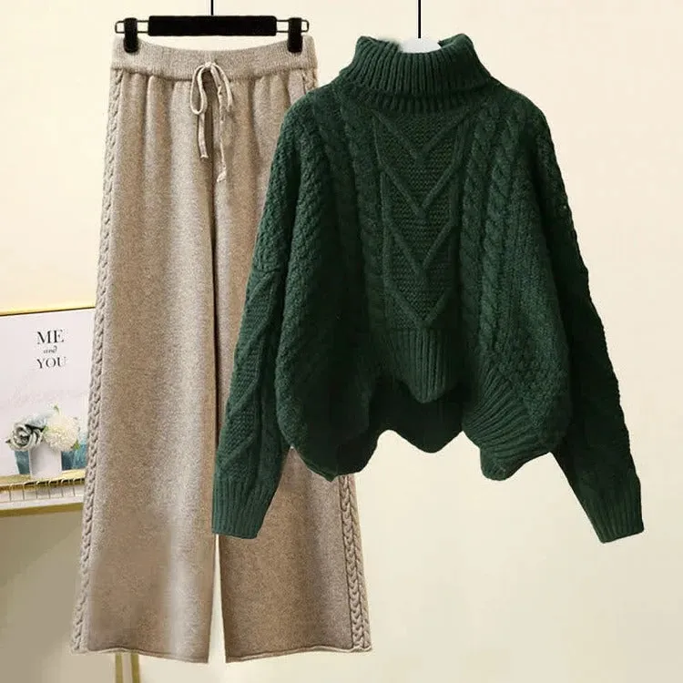 Arrow Vivid Color Cable Sweater Wide Pants Two Piece Set