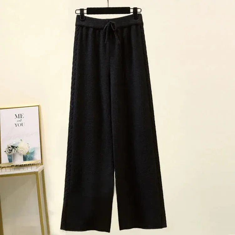 Arrow Vivid Color Cable Sweater Wide Pants Two Piece Set