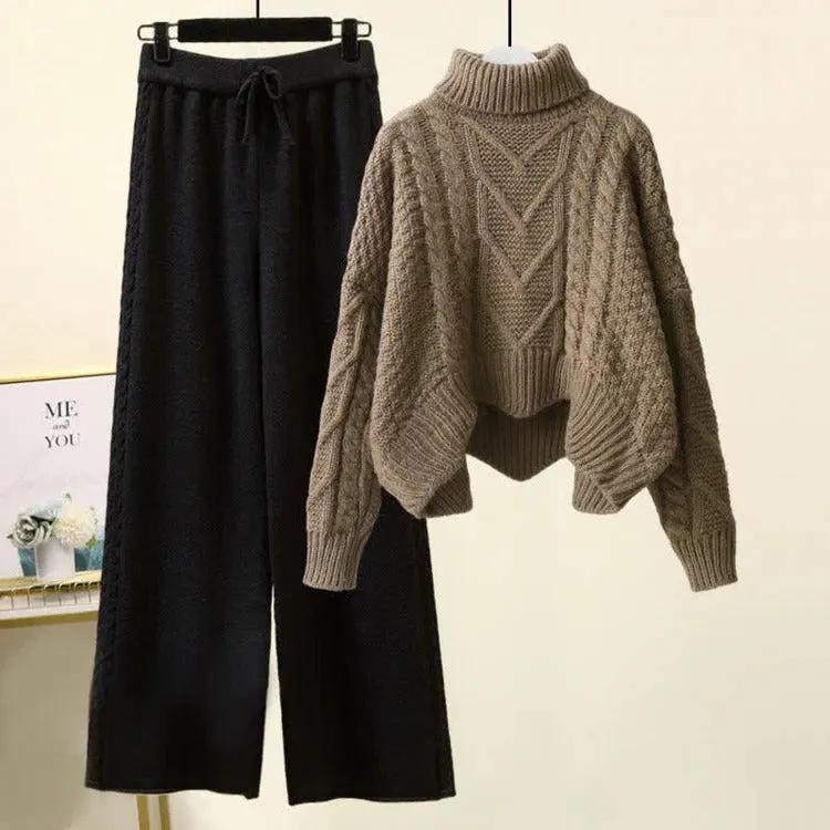 Arrow Vivid Color Cable Sweater Wide Pants Two Piece Set