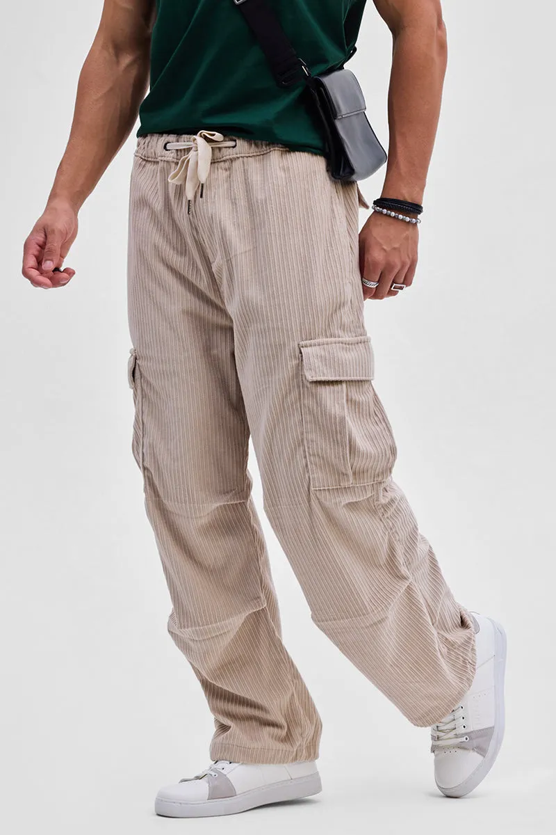 Beige Corduroy Baggy Fit Cargo