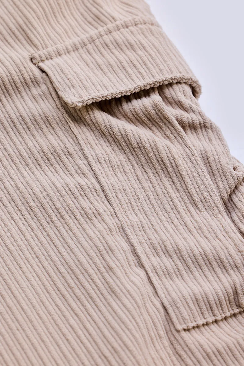Beige Corduroy Baggy Fit Cargo