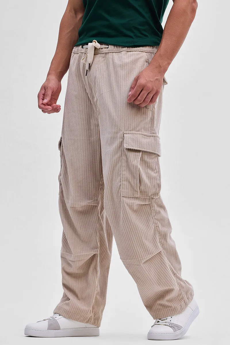 Beige Corduroy Baggy Fit Cargo