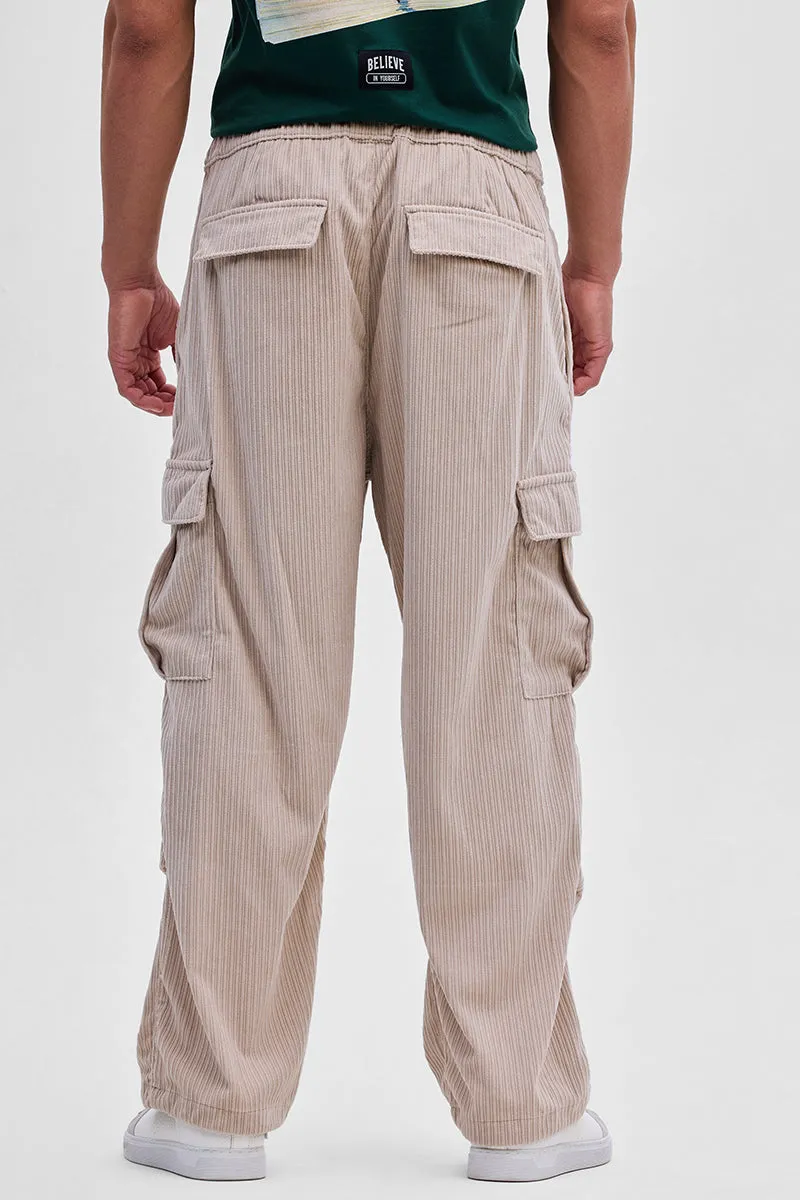 Beige Corduroy Baggy Fit Cargo
