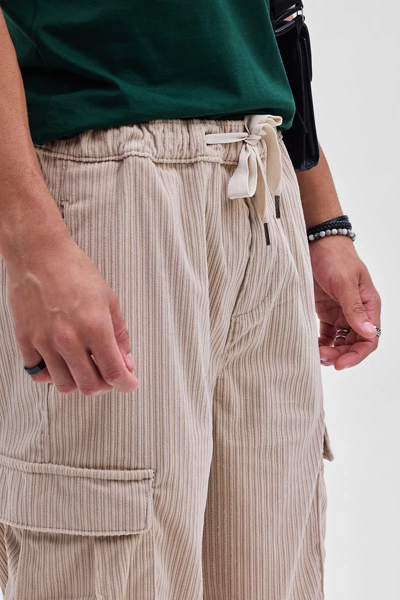 Beige Corduroy Baggy Fit Cargo