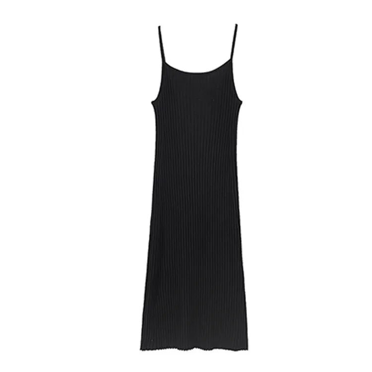 binfenxie-shop outfit inspo fall Knitted Sling Dress Spring/Summer New Slimming Elegant Bottoming Skirt with Overcoat Inner Dress Vest Skirt