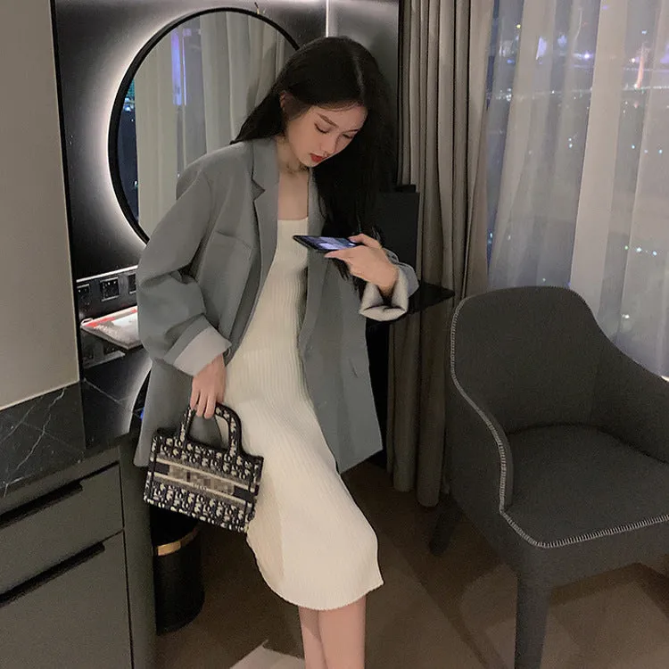 binfenxie-shop outfit inspo fall Knitted Sling Dress Spring/Summer New Slimming Elegant Bottoming Skirt with Overcoat Inner Dress Vest Skirt