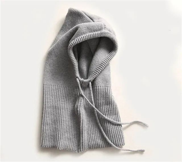 Cashmere Winter Knitted Hat for Women Girls Warm Hooded Scarf Hat Skull Cap Balaclava Knit Beanie Hat with Adjustable Drawstring
