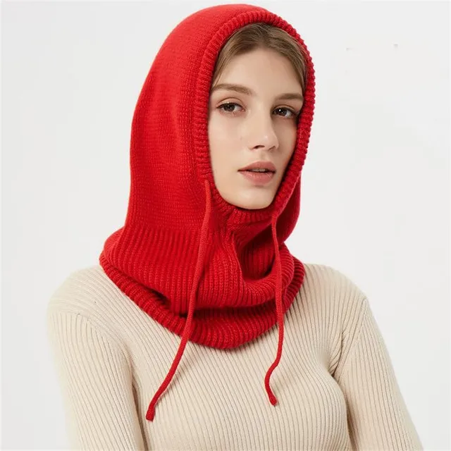 Cashmere Winter Knitted Hat for Women Girls Warm Hooded Scarf Hat Skull Cap Balaclava Knit Beanie Hat with Adjustable Drawstring