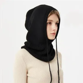 Cashmere Winter Knitted Hat for Women Girls Warm Hooded Scarf Hat Skull Cap Balaclava Knit Beanie Hat with Adjustable Drawstring