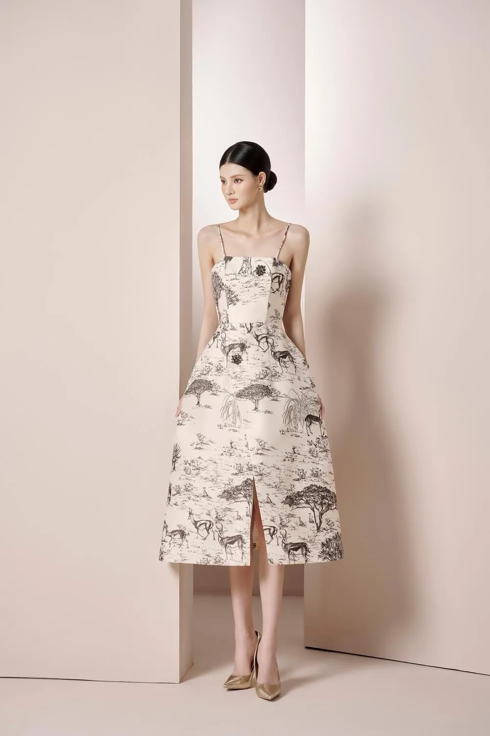 Irene A-line Camisole Taffeta Midi Dress