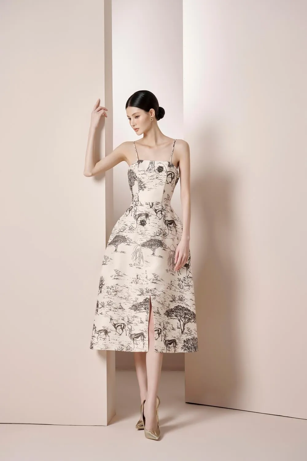 Irene A-line Camisole Taffeta Midi Dress