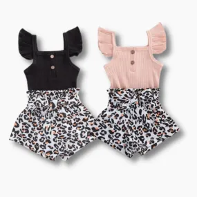Leopard Bottoms Button Romper Seta