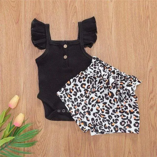 Leopard Bottoms Button Romper Seta