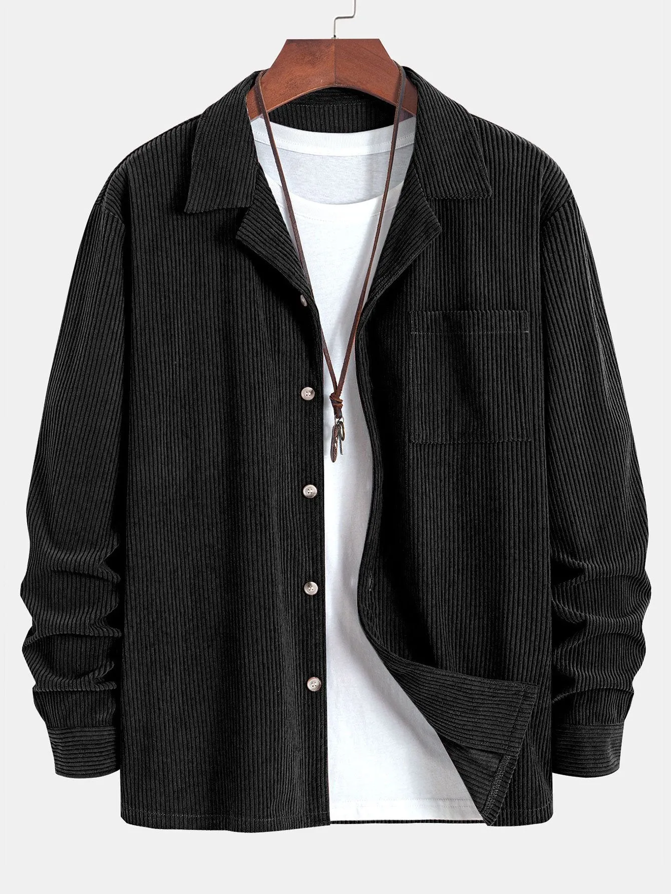 Long Sleeve Corduroy Cuban Collar Shirt & Straight Leg Corduroy Pants