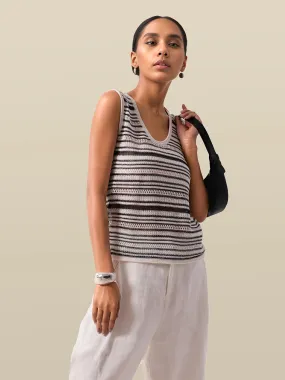 Lyocell & Silk U Neck Sleeveless Striped Vest