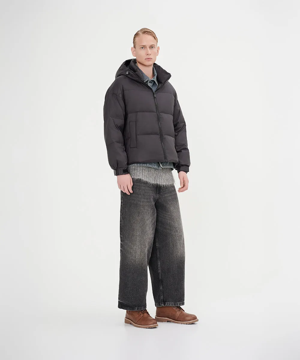 Men's Stylish, Layered Look With Denim Panel Down Jacket