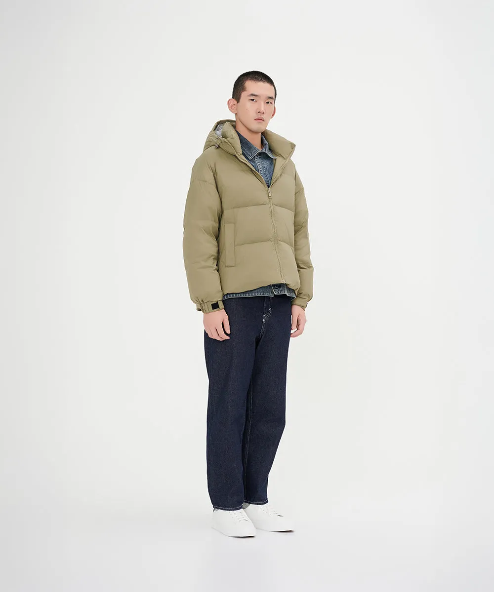 Men's Stylish, Layered Look With Denim Panel Down Jacket