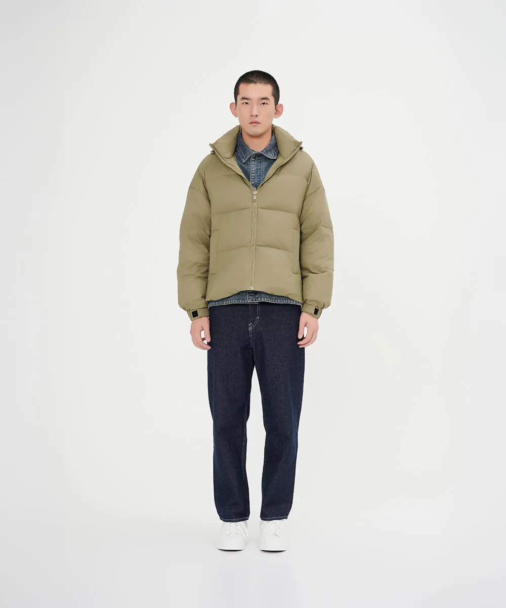 Men's Stylish, Layered Look With Denim Panel Down Jacket