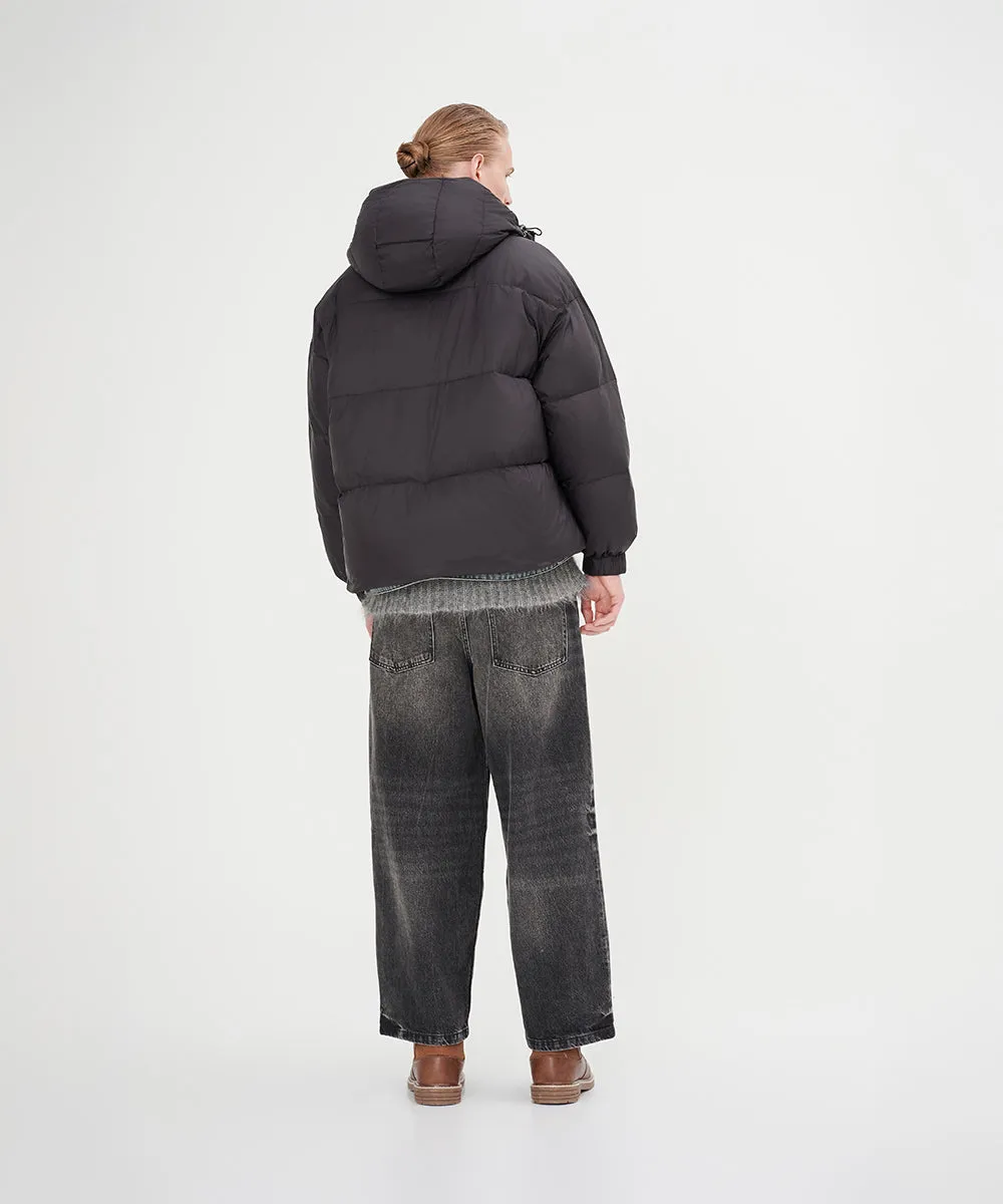 Men's Stylish, Layered Look With Denim Panel Down Jacket