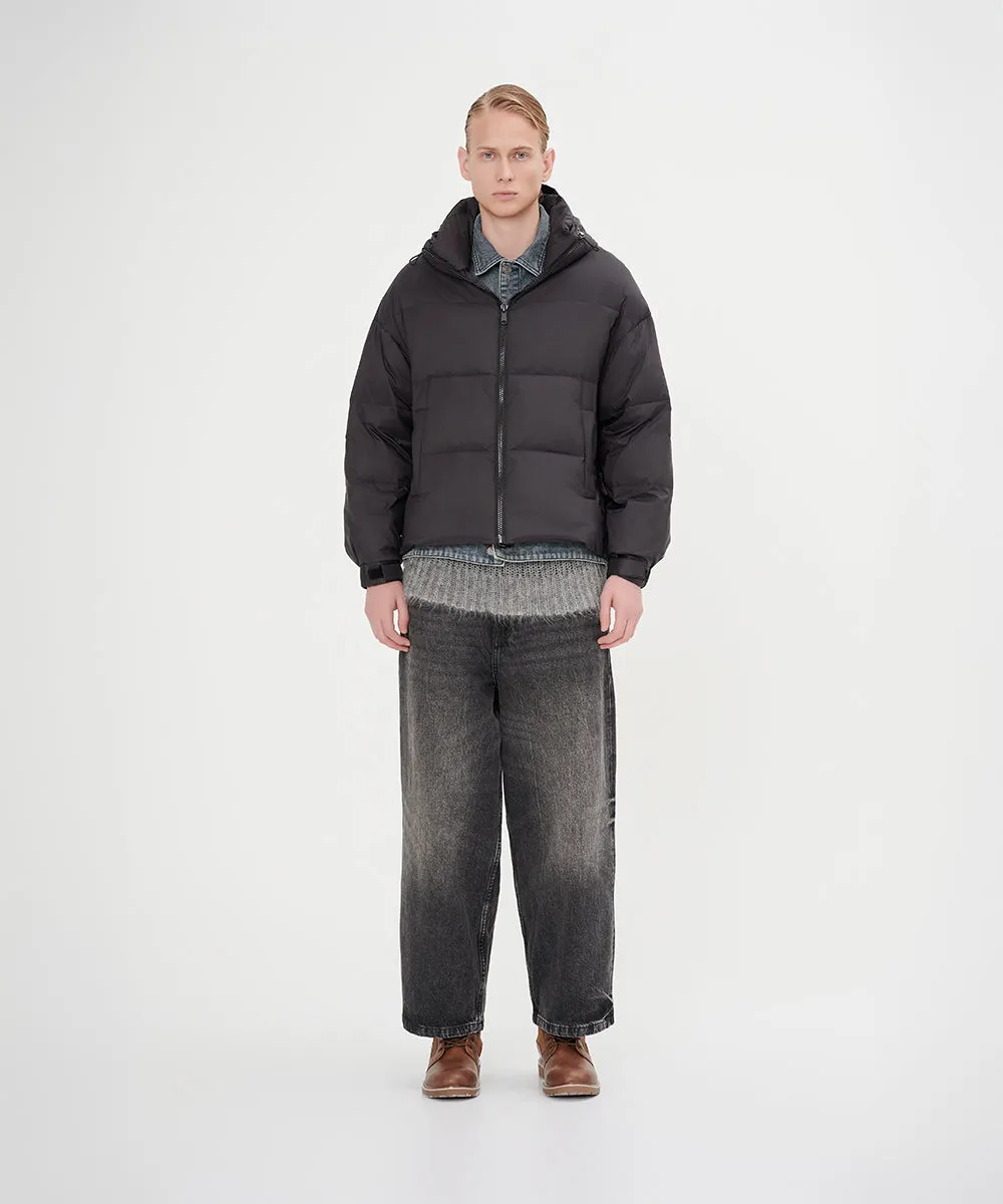 Men's Stylish, Layered Look With Denim Panel Down Jacket