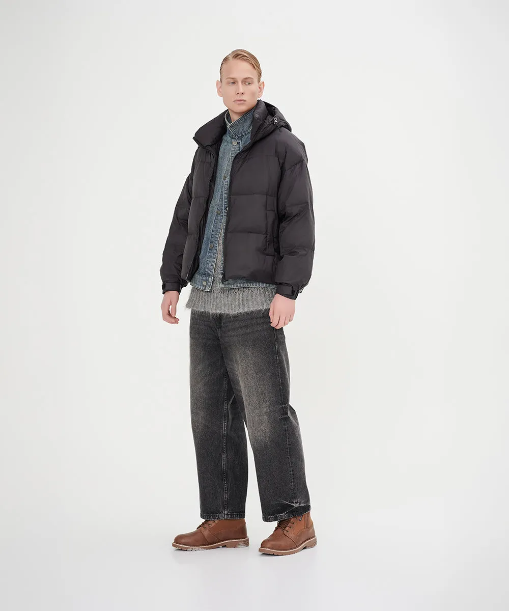 Men's Stylish, Layered Look With Denim Panel Down Jacket