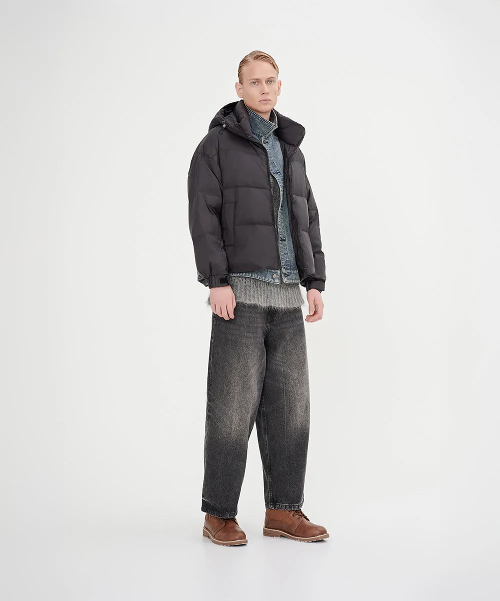 Men's Stylish, Layered Look With Denim Panel Down Jacket