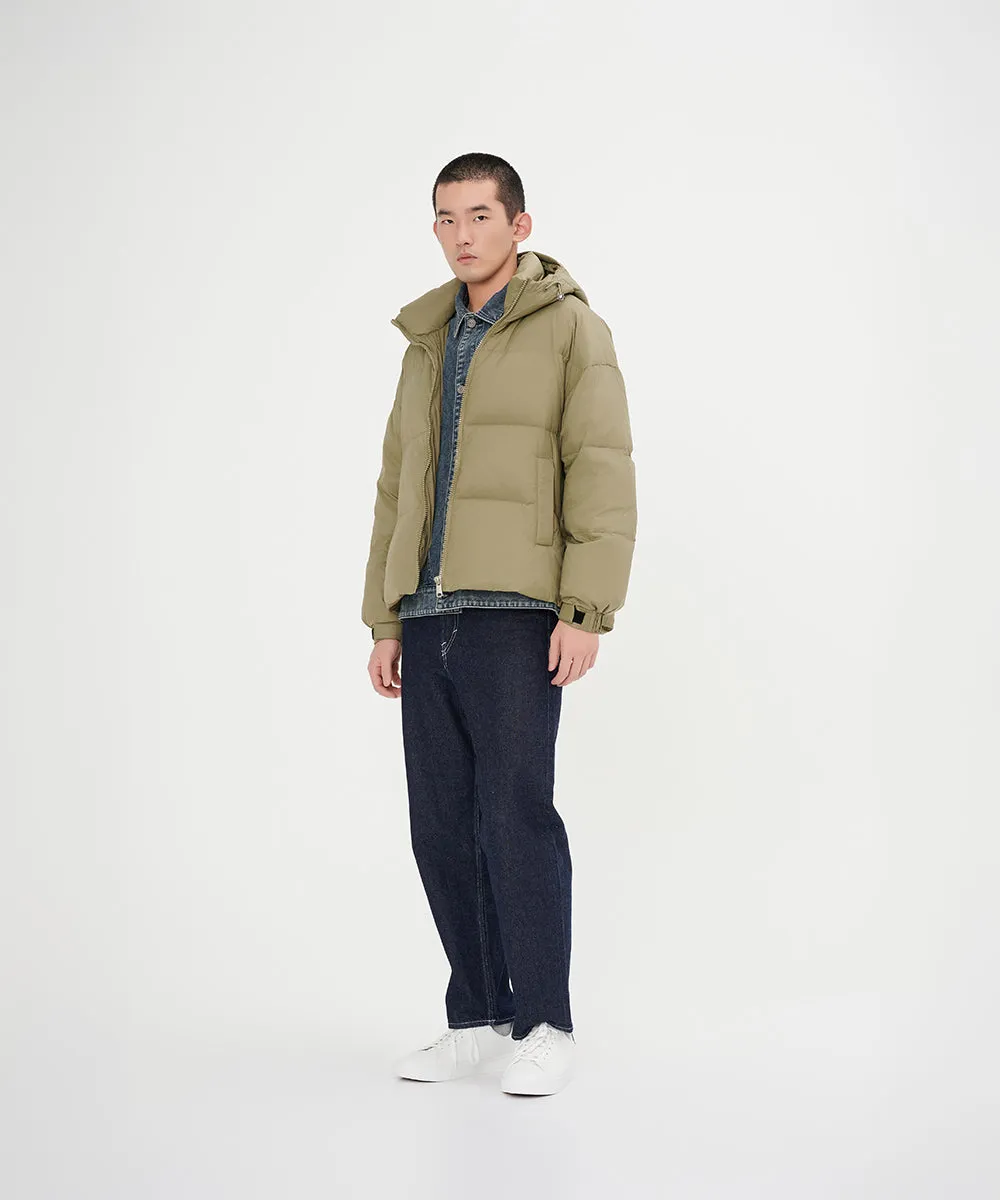Men's Stylish, Layered Look With Denim Panel Down Jacket