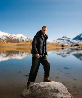 Men's Stylish, Layered Look With Denim Panel Down Jacket