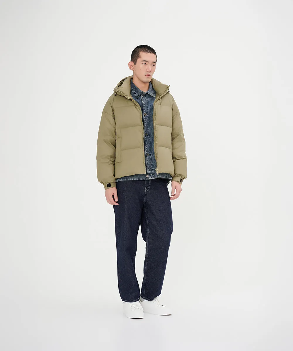 Men's Stylish, Layered Look With Denim Panel Down Jacket