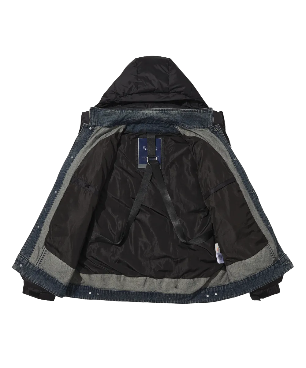 Men's Stylish, Layered Look With Denim Panel Down Jacket