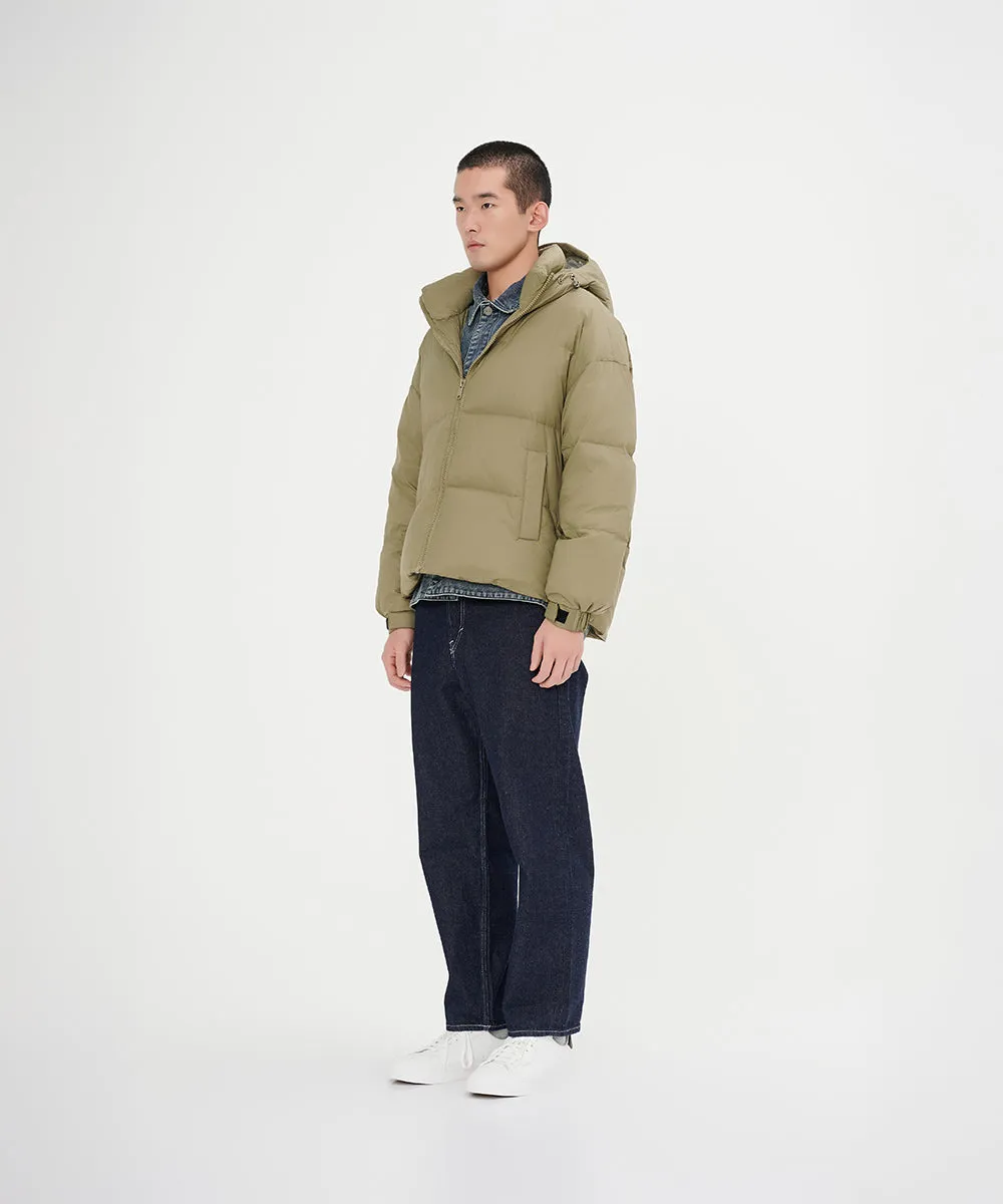 Men's Stylish, Layered Look With Denim Panel Down Jacket
