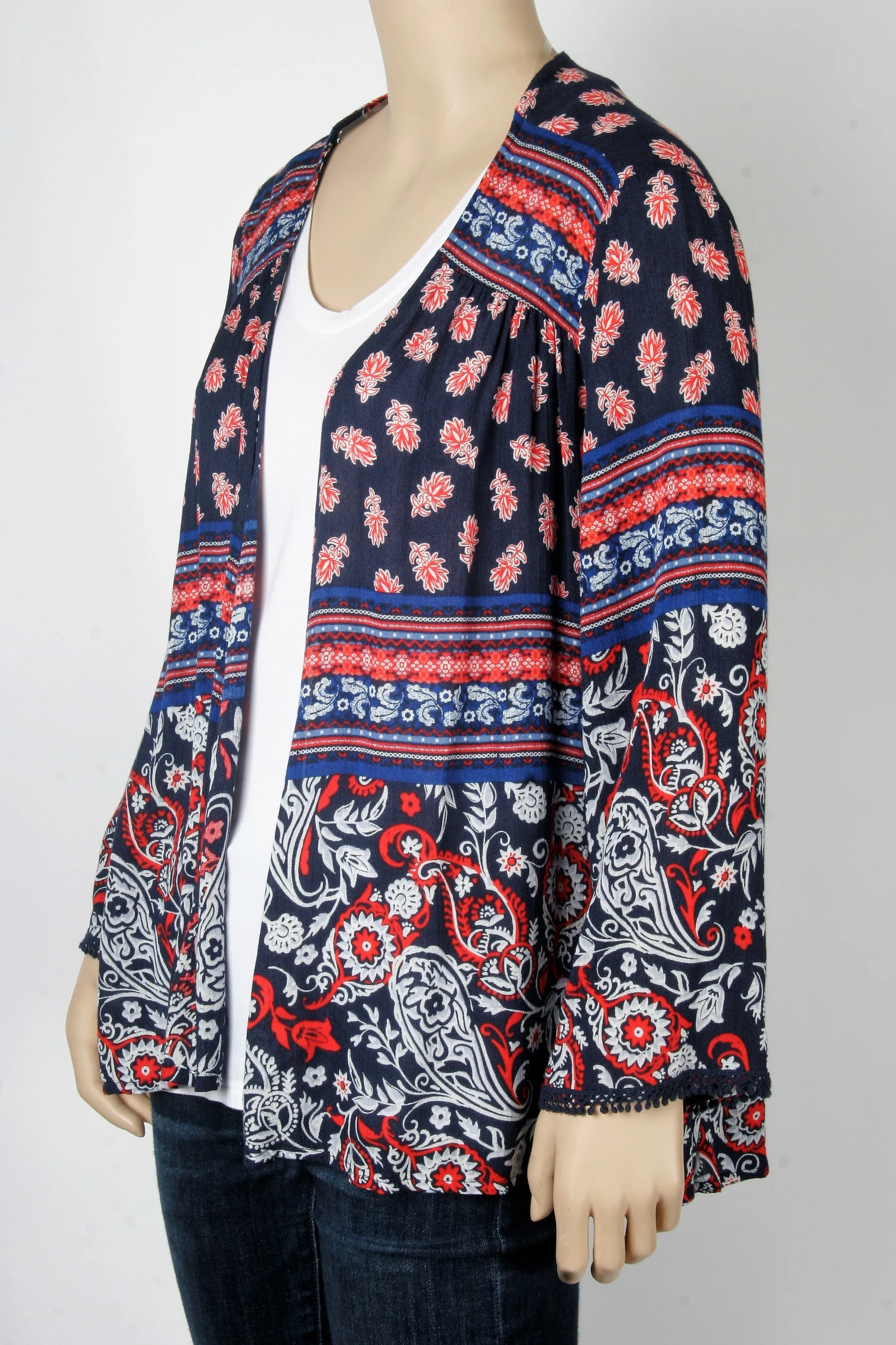 NWOT Exhilaration Navy Print Bed Jacket-Size Medium