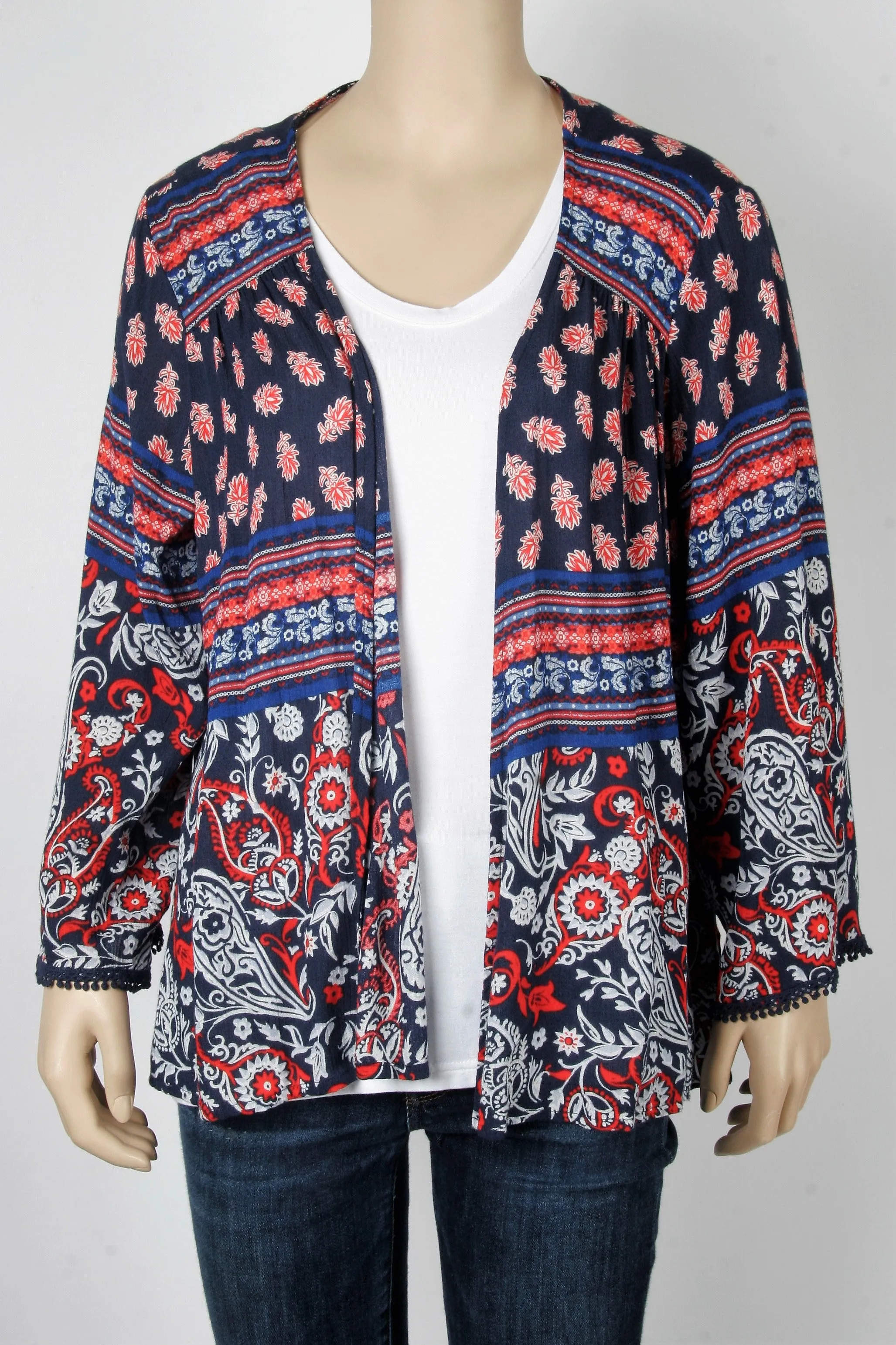 NWOT Exhilaration Navy Print Bed Jacket-Size Medium