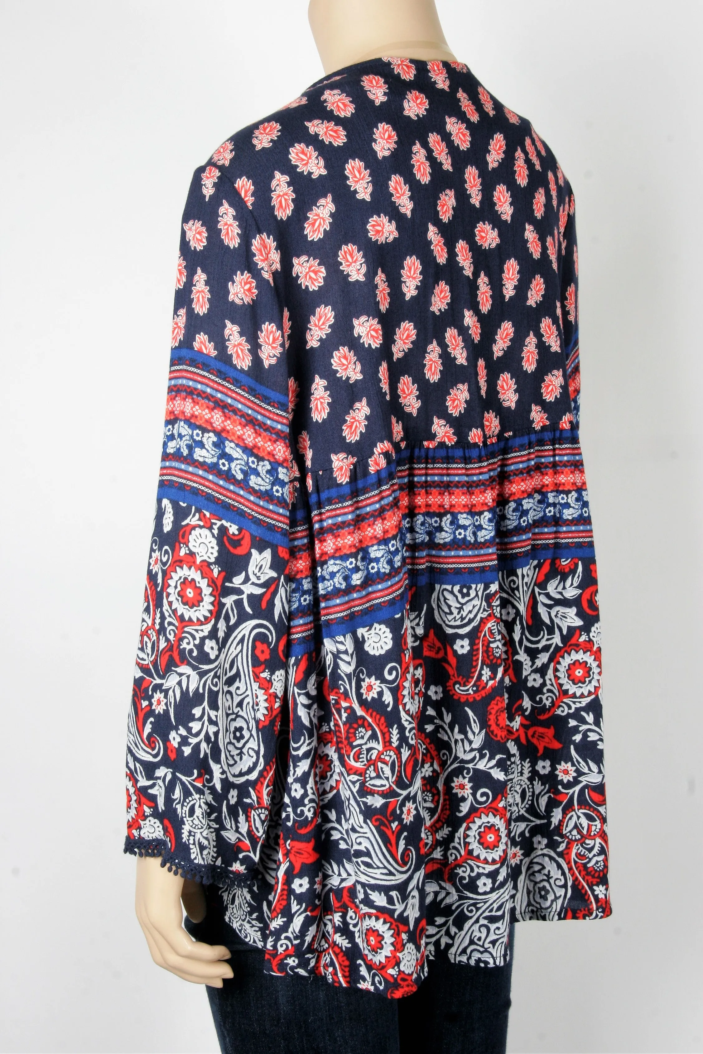 NWOT Exhilaration Navy Print Bed Jacket-Size Medium