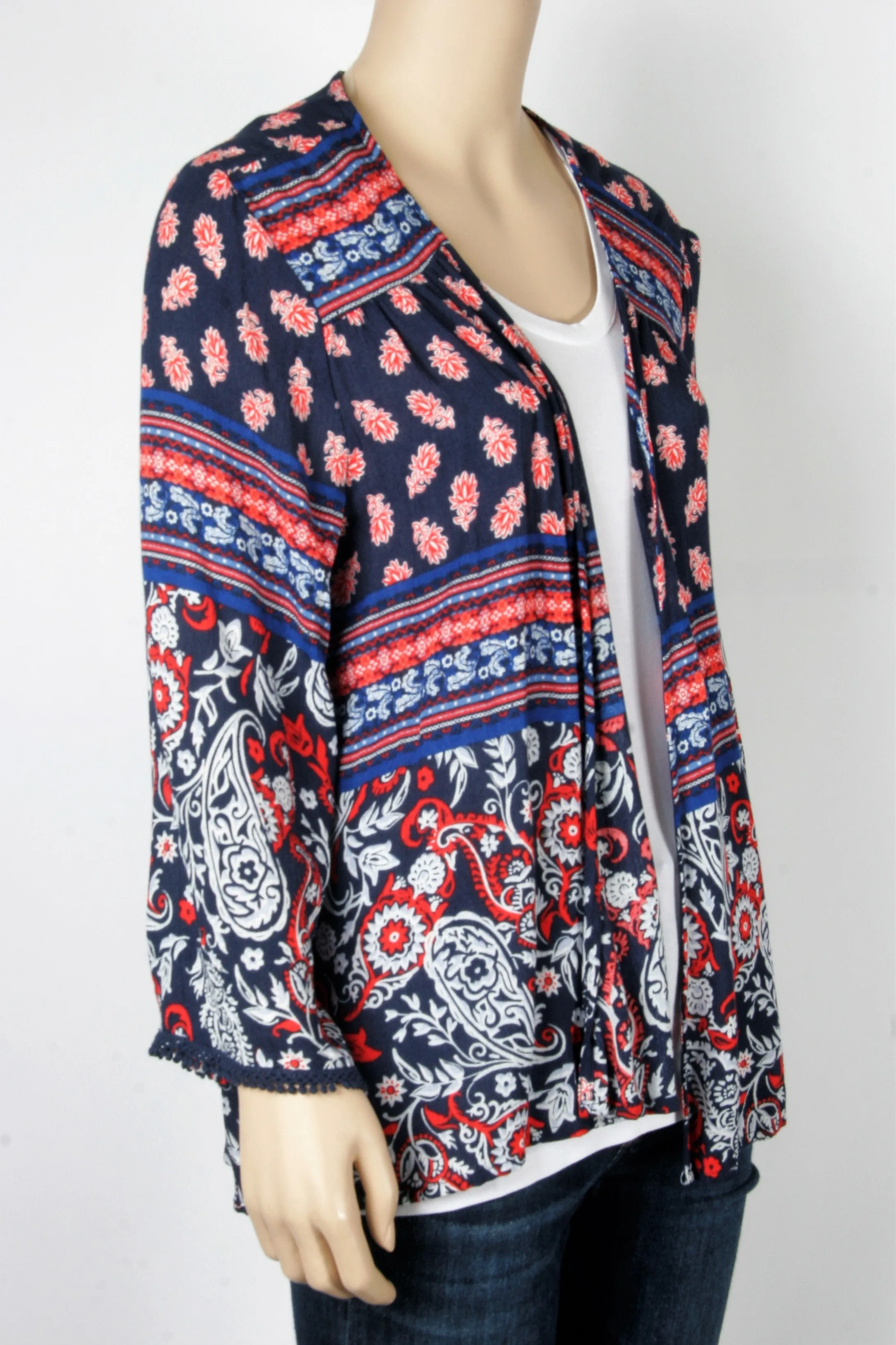 NWOT Exhilaration Navy Print Bed Jacket-Size Medium