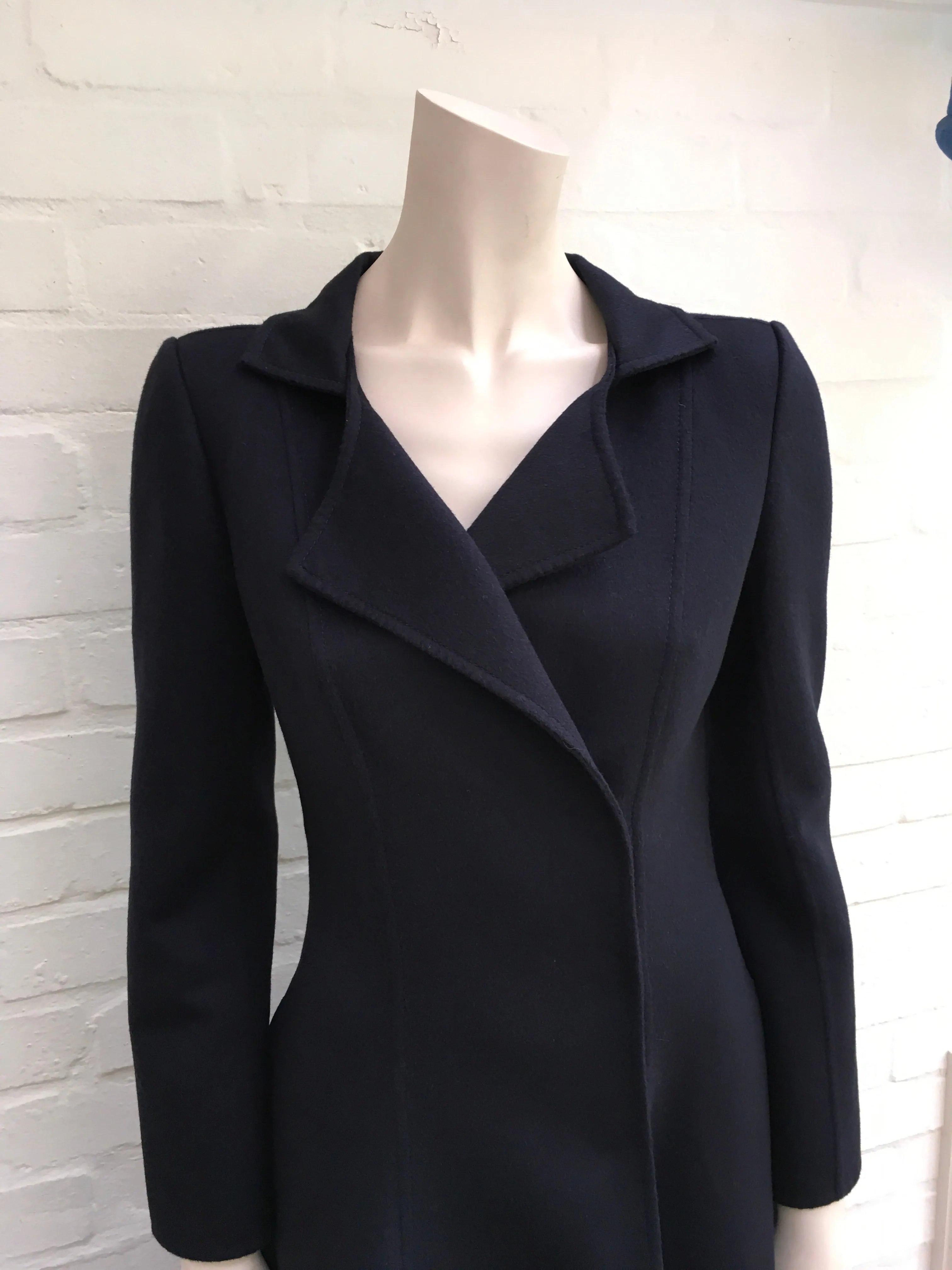 Oscar de la Renta Navy Cashgora Orylag Mohair Full-Skirted Coat US 0 UK 4 Ladies