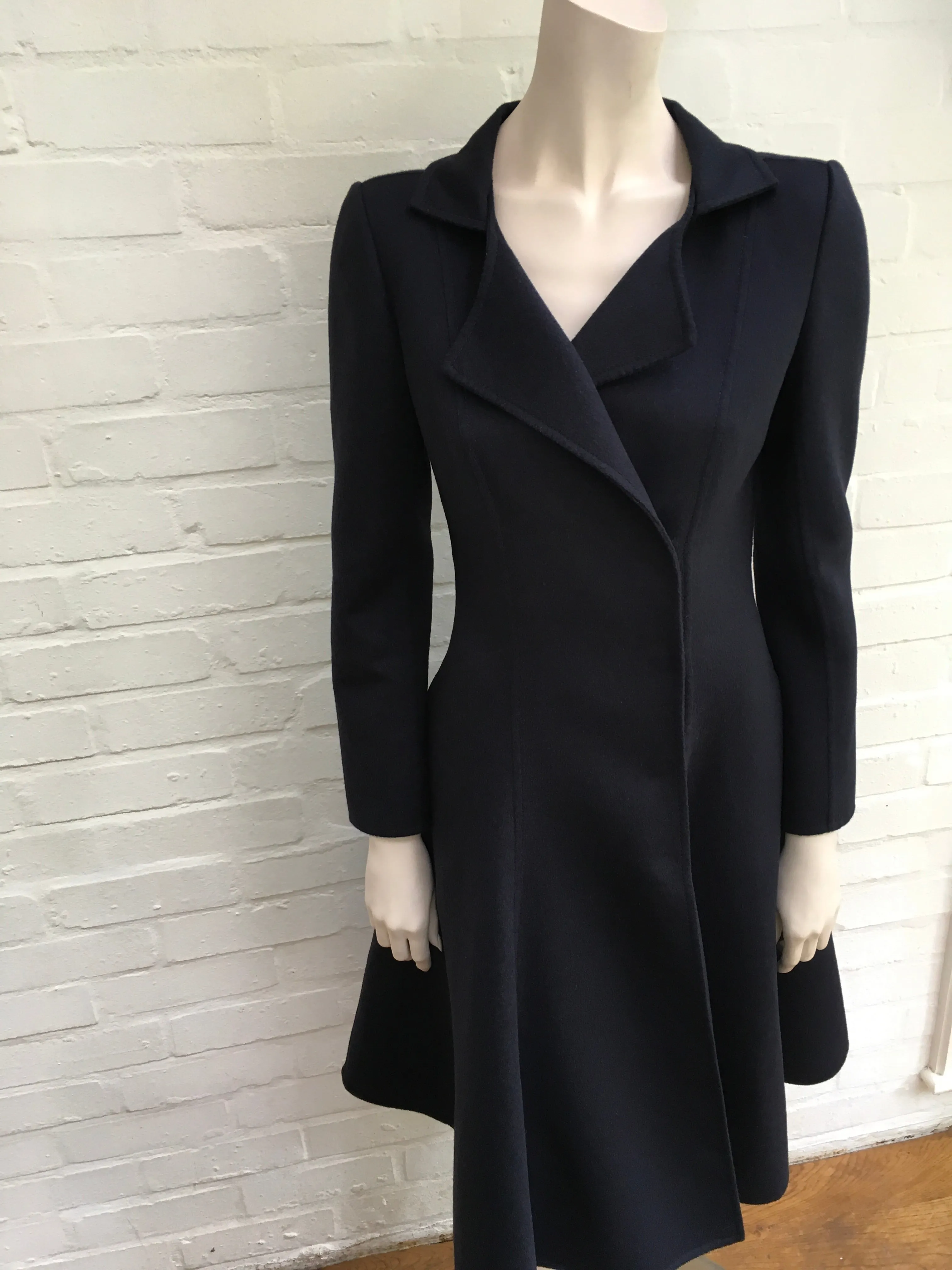 Oscar de la Renta Navy Cashgora Orylag Mohair Full-Skirted Coat US 0 UK 4 Ladies