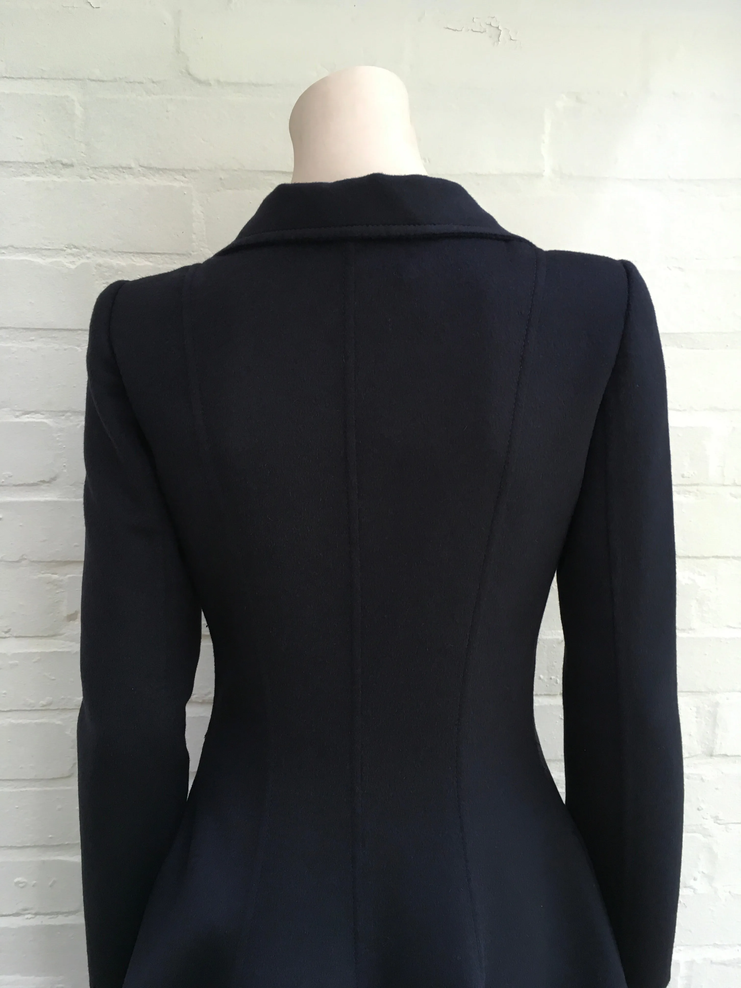 Oscar de la Renta Navy Cashgora Orylag Mohair Full-Skirted Coat US 0 UK 4 Ladies