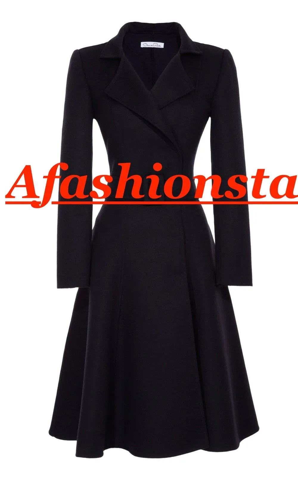 Oscar de la Renta Navy Cashgora Orylag Mohair Full-Skirted Coat US 0 UK 4 Ladies