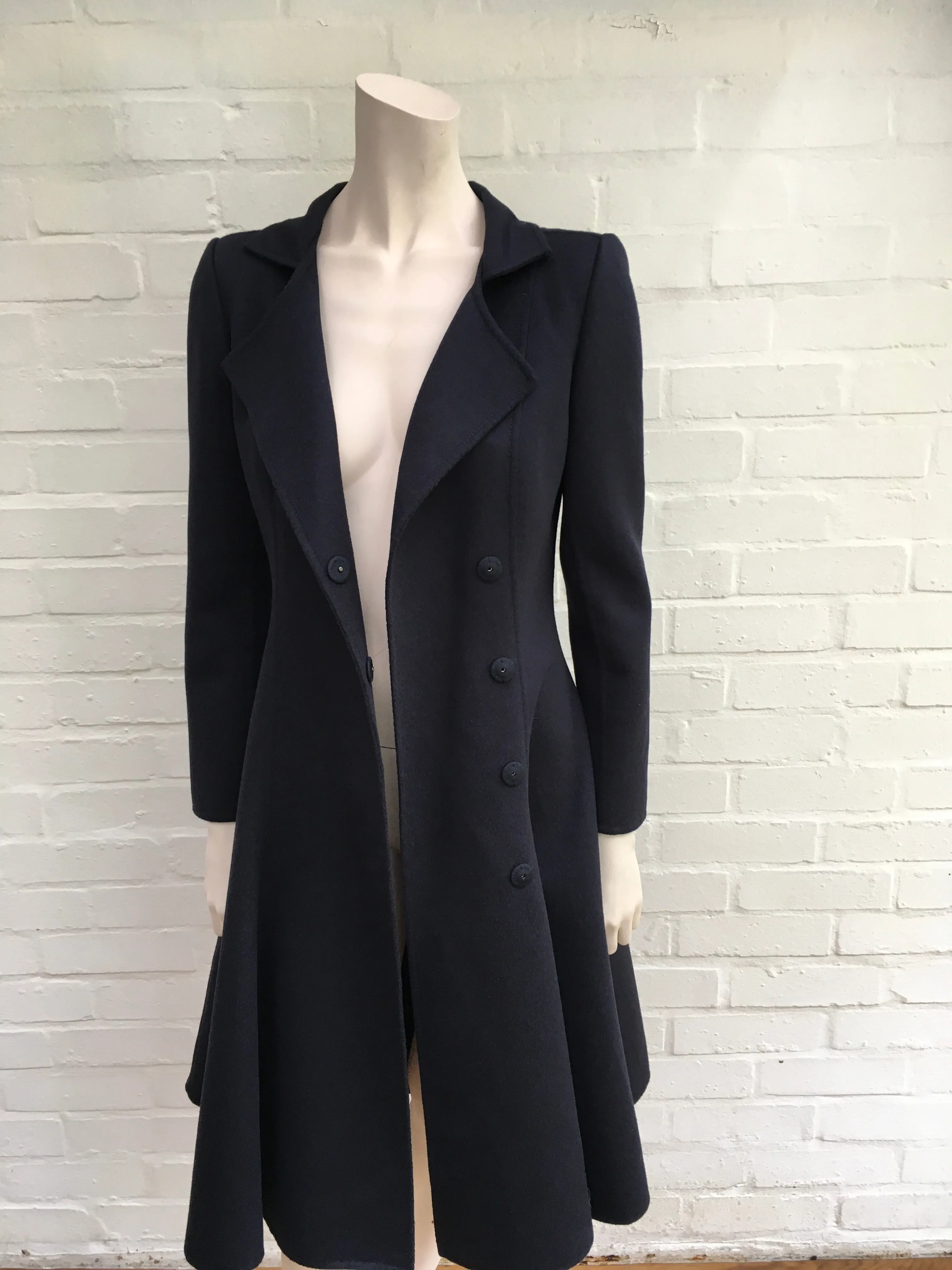 Oscar de la Renta Navy Cashgora Orylag Mohair Full-Skirted Coat US 0 UK 4 Ladies
