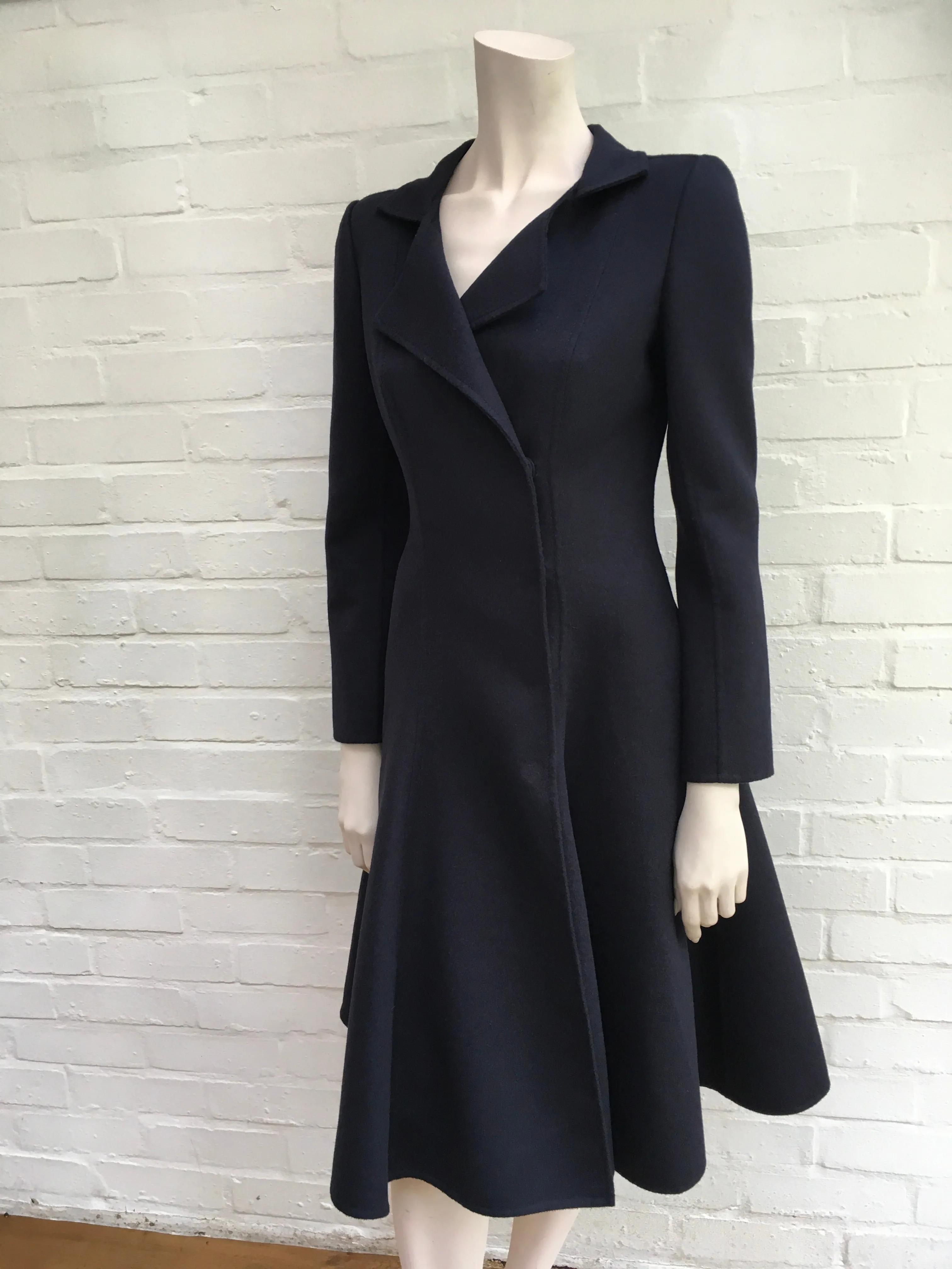 Oscar de la Renta Navy Cashgora Orylag Mohair Full-Skirted Coat US 0 UK 4 Ladies