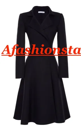 Oscar de la Renta Navy Cashgora Orylag Mohair Full-Skirted Coat US 0 UK 4 Ladies