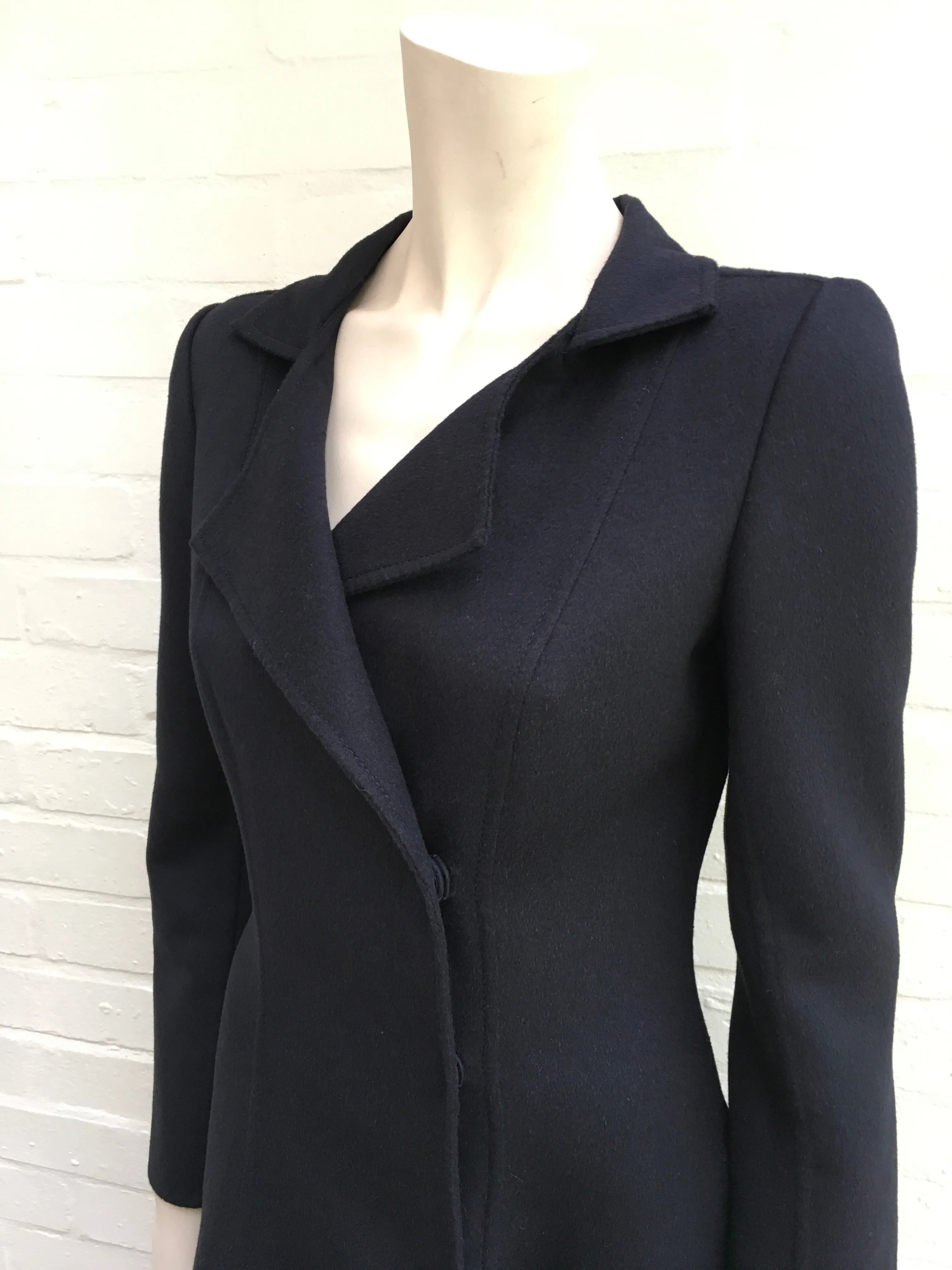 Oscar de la Renta Navy Cashgora Orylag Mohair Full-Skirted Coat US 0 UK 4 Ladies