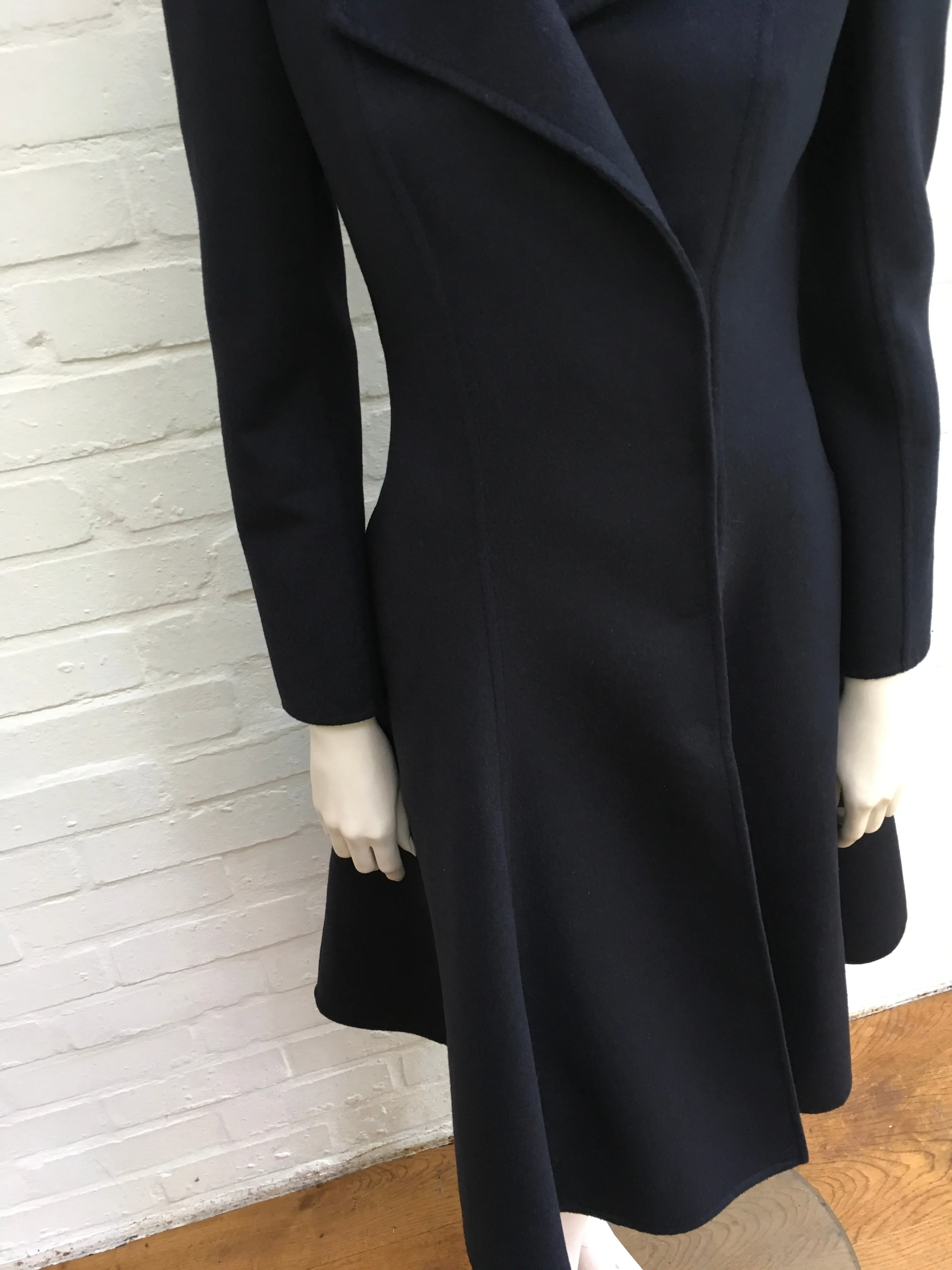 Oscar de la Renta Navy Cashgora Orylag Mohair Full-Skirted Coat US 0 UK 4 Ladies