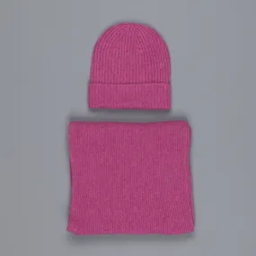 William Lockie Cashmere Ribbed Hat And Scarf Set Loganberry